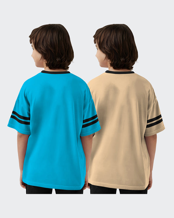 Kids T-Shirt Combo - Skyblue-Beige T-Shirts (Pack of 2)