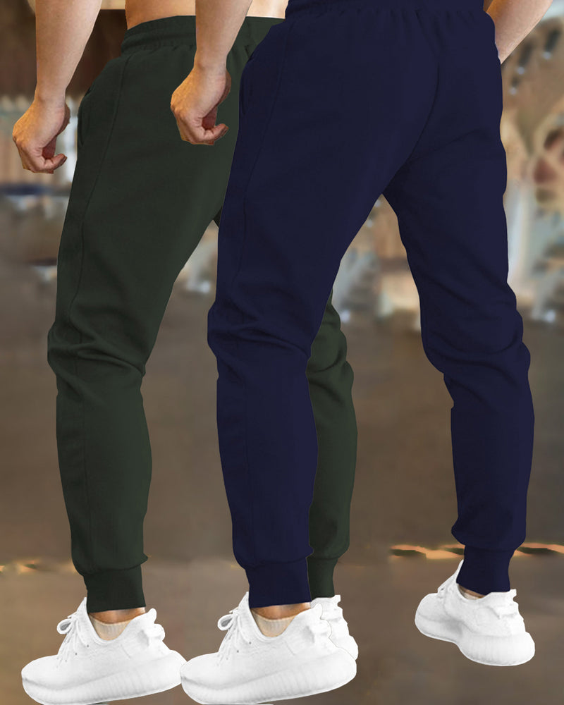 Men Trackpant Combo (Pack Of 2) - Dark Green & Navy Blue Trackpant