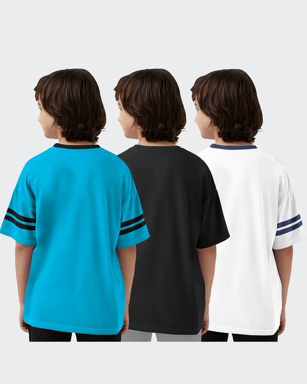 Pack of 3 Multicolor Kids T-Shirts Combo | Black-White-Skyblue