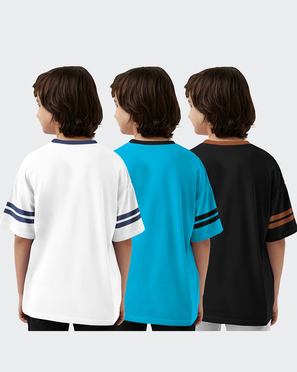 Kids T-Shirt COMBO - White-Skyblue-Black Half Sleeve Tshirts (Pack of 3)