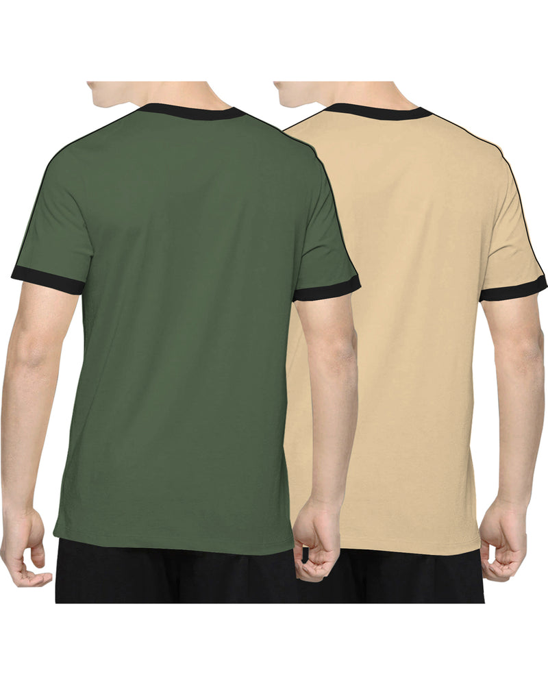 Pack of 2 Multicolor Kids Zipper Neck T-Shirts Combo | Olivegreen-Beige