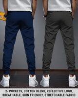 Men Cotton Sports Cuff Ankle Joggers Combo (Pack of 2) | NavyBlue | CharcoalBlack