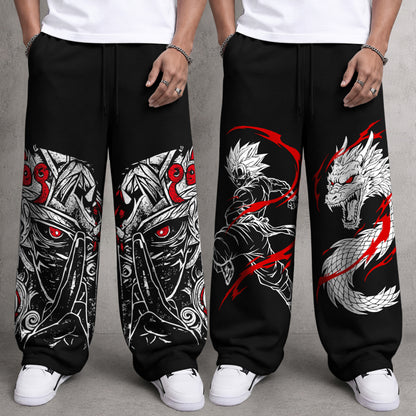 (Pack of 2) Mens Printed and Solid Baggy Fit Track Pants Combo