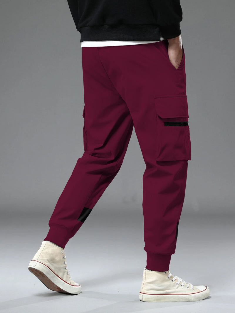 Men Maroon Printed Cargo Jogger