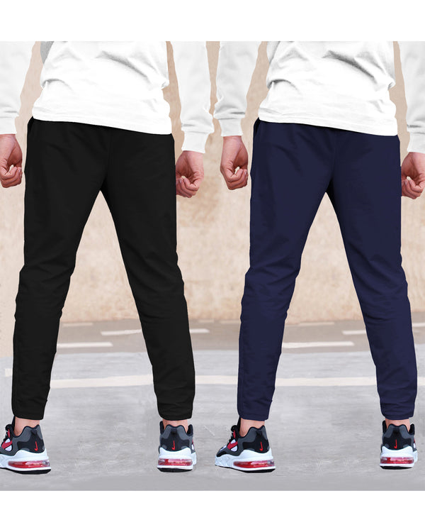 Pack of 2 Men Cotton Printed Multicolor Track Pants | NavyBlue | Black