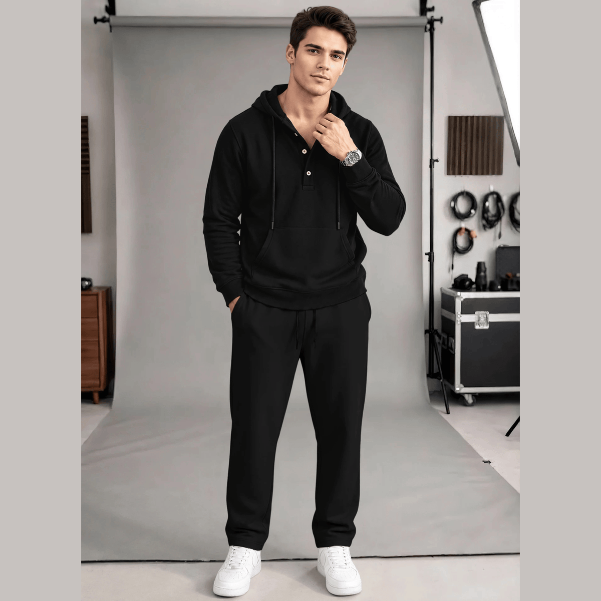 Tracksuit Hooded Neck Sweatshirts And Plain Loose Fit Trackpants