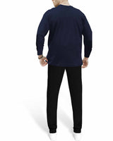 TRACKSUIT SET - Full Sleeve Navy Color Block T-shirt | Black Trackpant