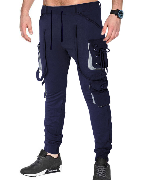 Men Navy Blue Hip Hop Fashion Jogger Pants