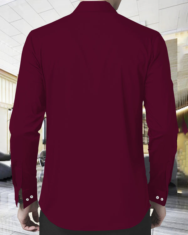 MEN PLAIN MAROON MANDARIN COLLAR FULL HAND SHIRT