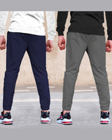 Pack of 2 Men Cotton Designer Multicolor Track Pants | Navyblue | DarkGrey