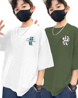 Pack of 2 Multicolor Kids Oversized T-Shirts Combo | Olivegreen & White TAJMAHAL Print