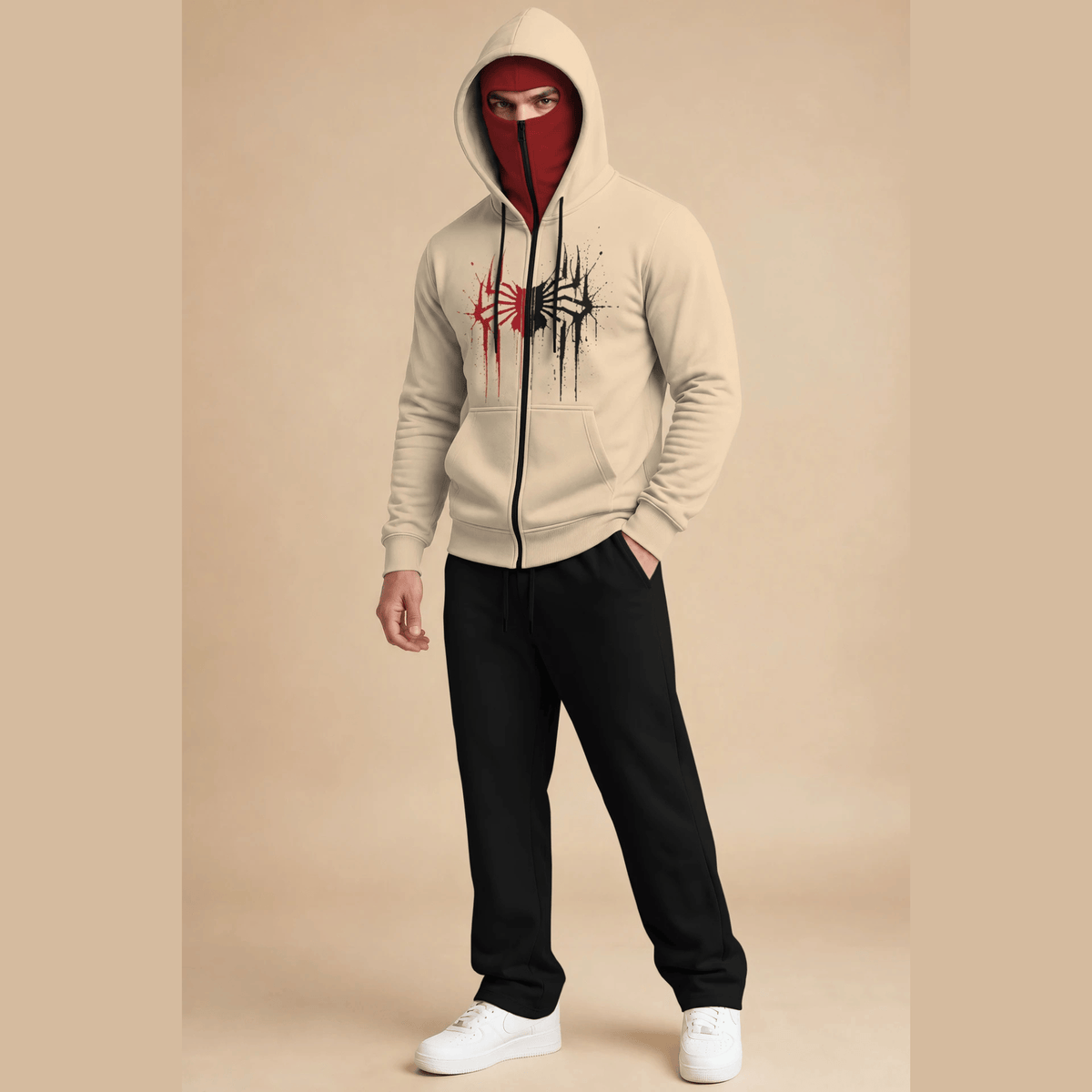 Tracksuit Mask Hooded Jackets And Plain Baggy Trackpants
