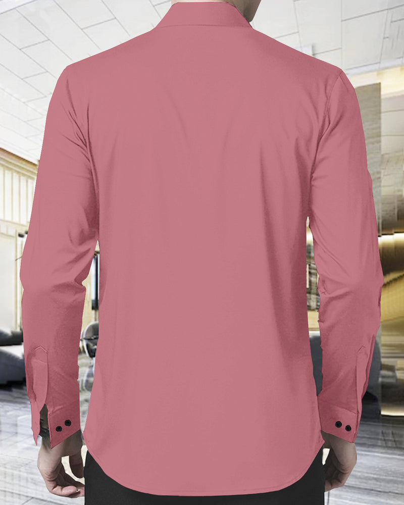 MEN PLAIN DARK PINK MANDARIN COLLAR FULL HAND SHIRT