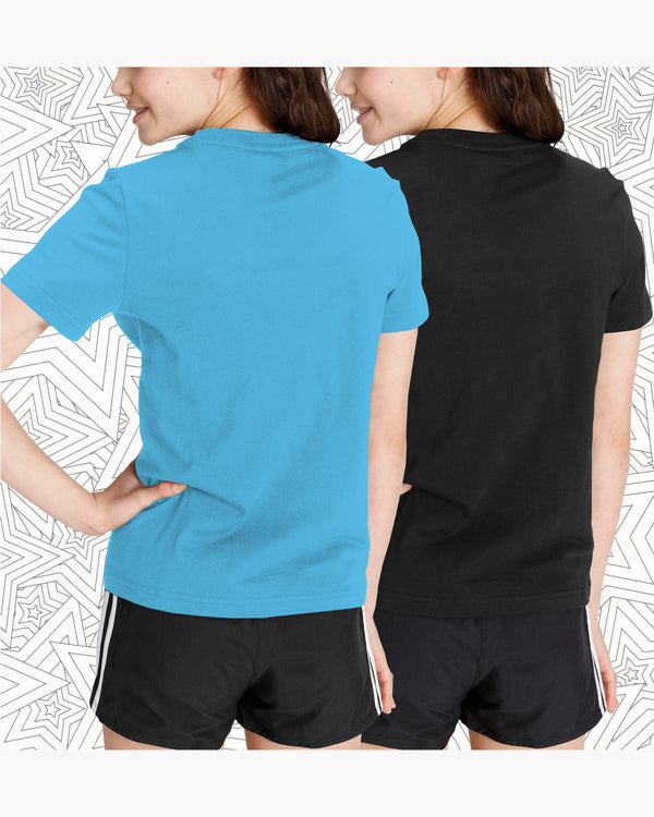 (Pack of 2) Girls Graphic Printed Multicolor Round Neck Half Sleeve T-Shirts | Skyblue | Black