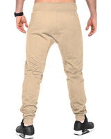 Men Plain Beige Cuffed Ankles Cotton Jogger TrackPant