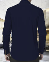 MEN PLAIN NAVY BLUE MANDARIN COLLAR FULL HAND SHIRT