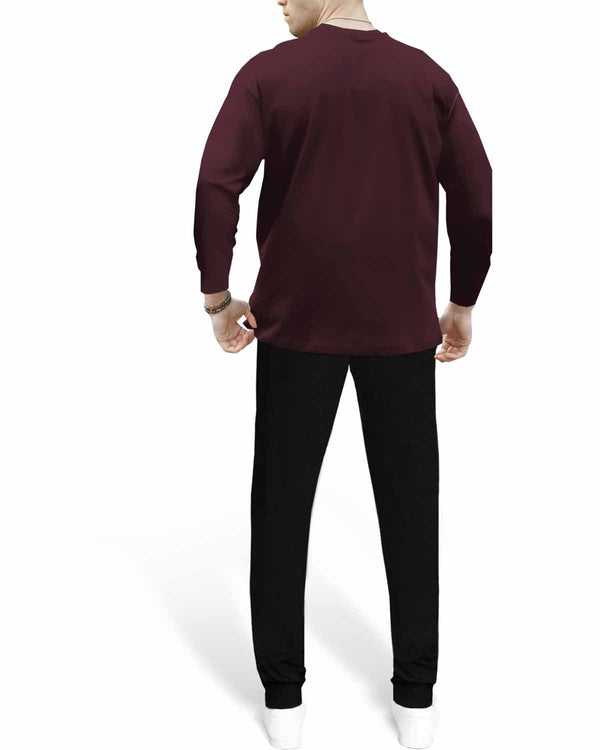 TRACKSUIT SET - Full Sleeve Maroon Color Block T-shirt | Black Trackpant