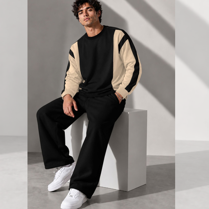 Tracksuit Men Round Neck Colorblocked Sweatshirt Plain Baggy Trackpants