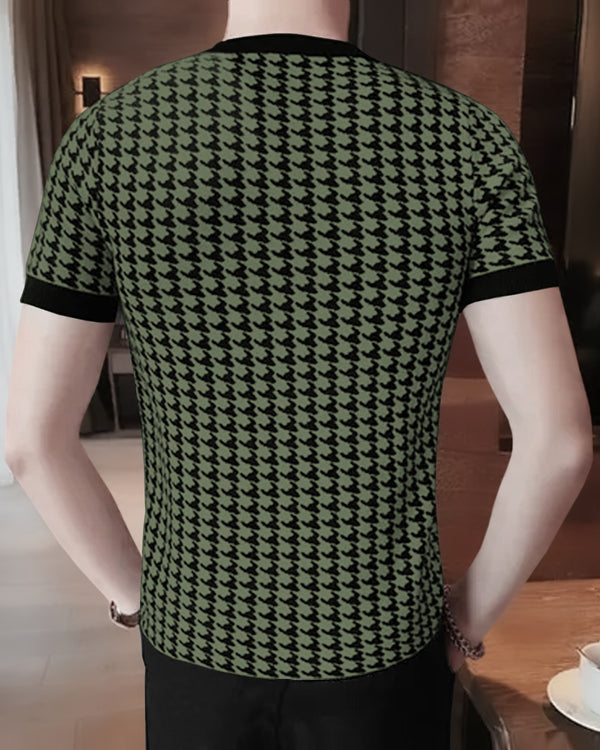 Men Printed Round Neck Olivegreen Black Contrast T-shirt