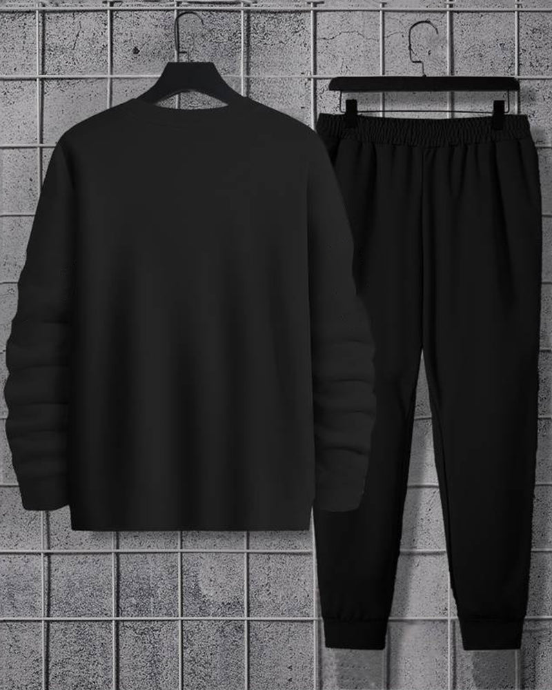 Men Believe Full Sleeve Black Printed Tracksuit