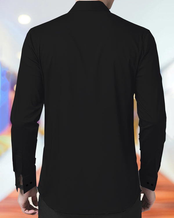 MEN PLAIN BLACK MANDARIN COLLAR FULL HAND SHIRT