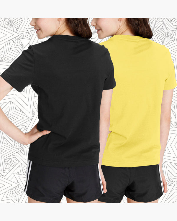 (Pack of 2) Girls Printed Round Neck Half Sleeve T-Shirts | Black | Yellow