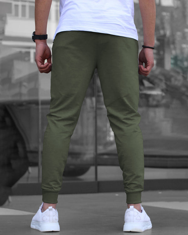 Men Colorblock Cotton OliveGreen-Black Jogger TrackPant