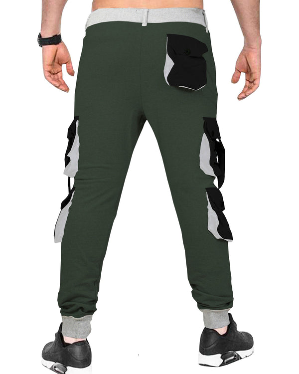 Men Olivegreen-Black Street Casual Fashion Jogger Pants