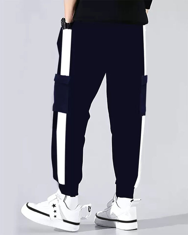 Men Navy Blue White Cargo Jogger