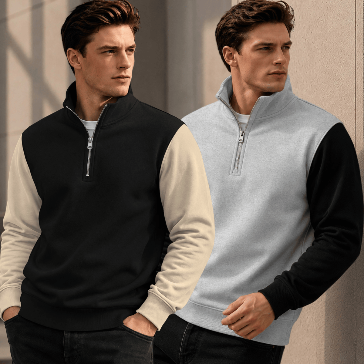 Men Dual Color High Neck Sweatshirts