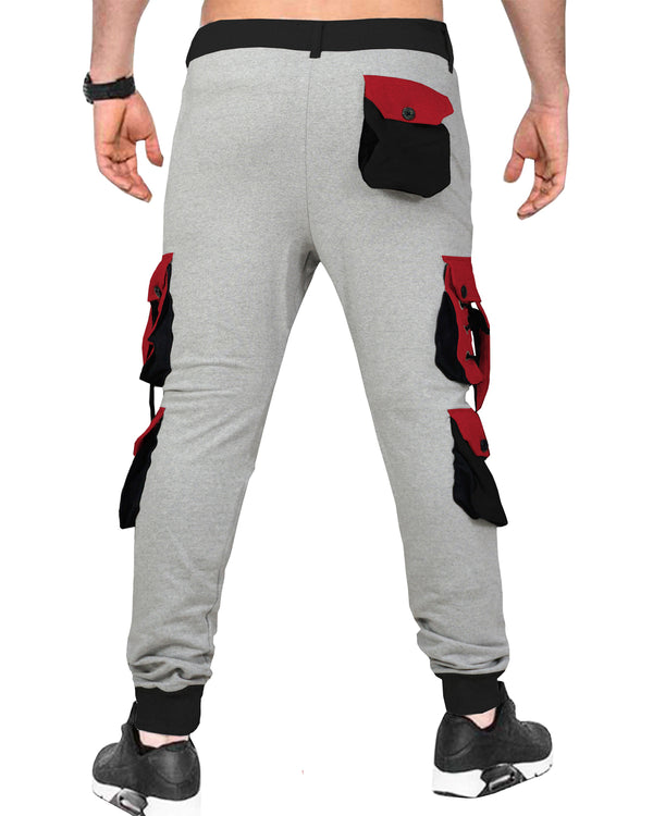 Men Grey-Red Street Casual Fashion Jogger Pants