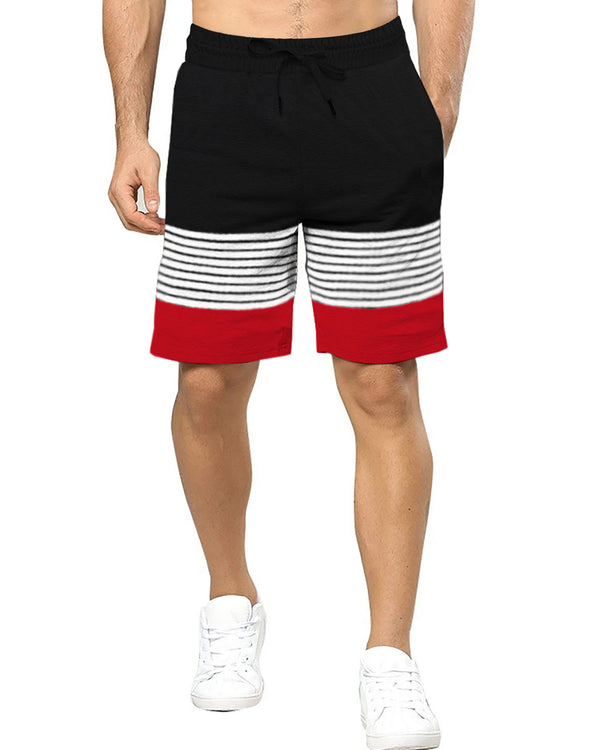 Color Block Men Black Red Regular Shorts