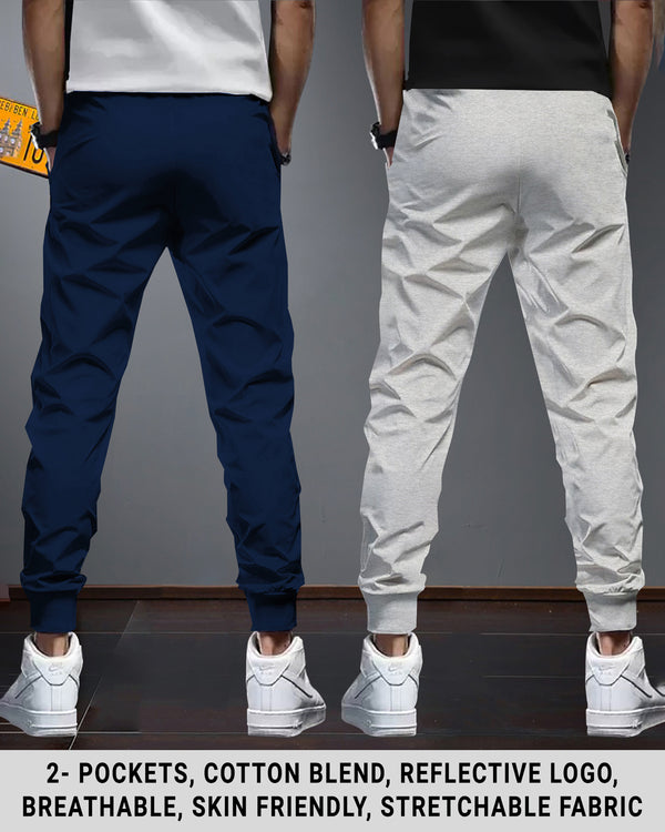 Men Cotton Sports Cuff Ankle Trackpants Combo (Pack of 2) | NavyBlue | LightGrey