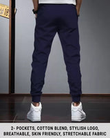 Men Navy Blue Cuffed Ankles Drawstring TrackPant