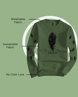 Men Full Sleeve Olivegreen Feather Printed T-shirt