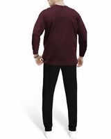 TRACKSUIT SET - Full Sleeve Maroon Color Block T-shirt | Black Trackpant