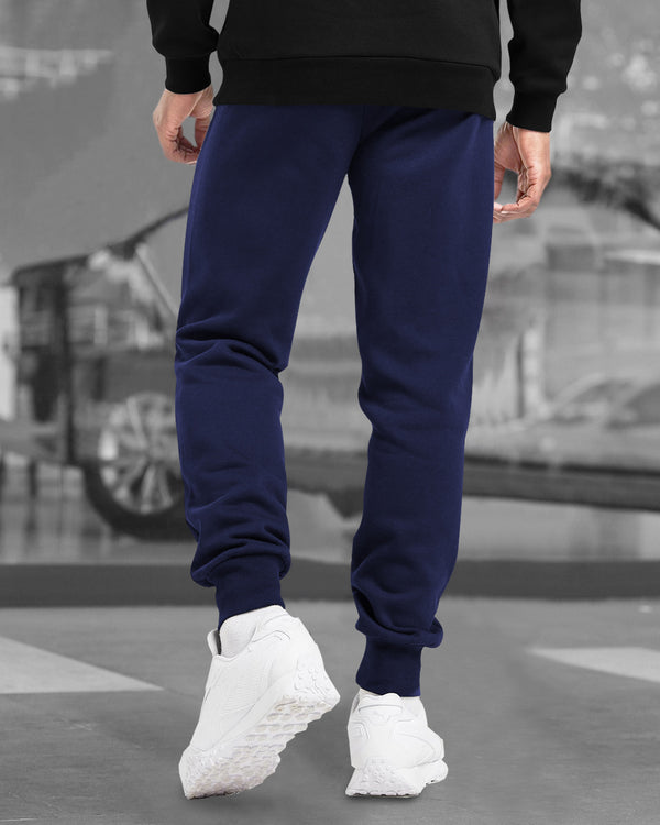 Men Navy Blue Drawstring Cotton Graphic Printed Jogger TrackPant