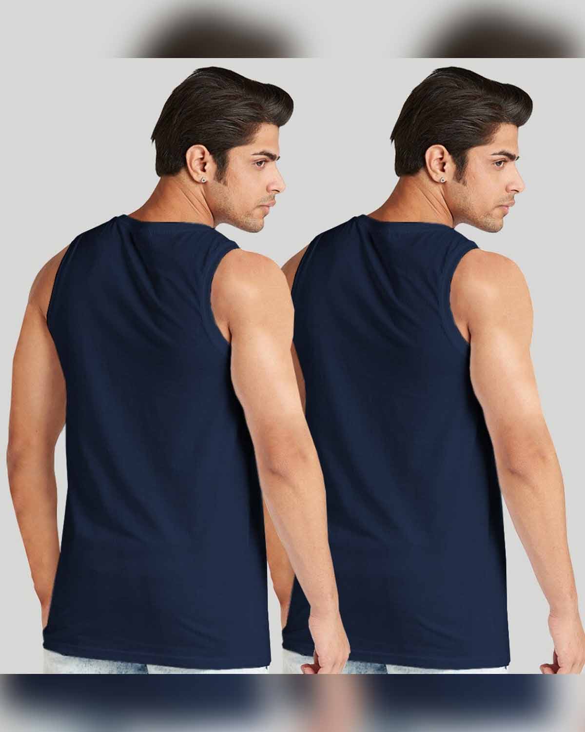 (Pack of 2) Men Tops Vest Multicolour