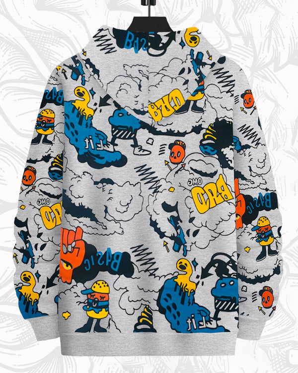 mens hooded comic print sweatshirt