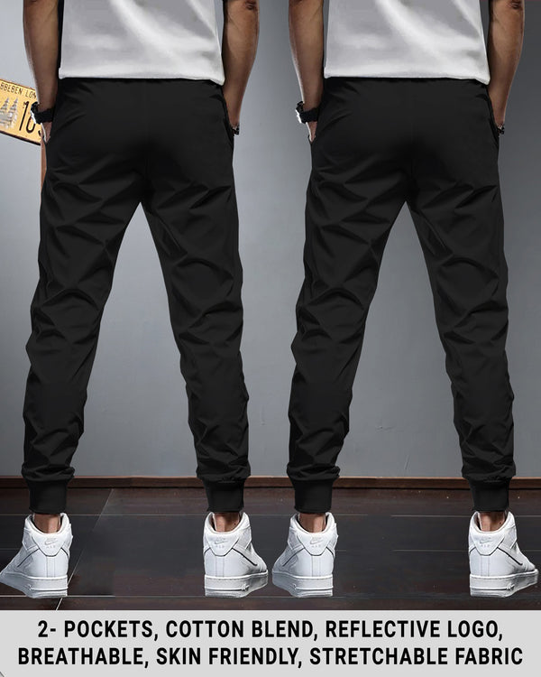 Men Sports Trackpants Combo | Solid Black Cuffed Ankle (Pack of 2)