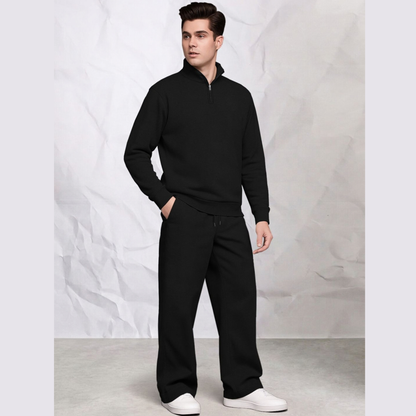 Tracksuit Men High Neck Sweatshirt & Matching Plain Loose Fit Trackpants