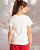 Girls White Graphic Printed Round Neck Half Sleeve T-Shirt