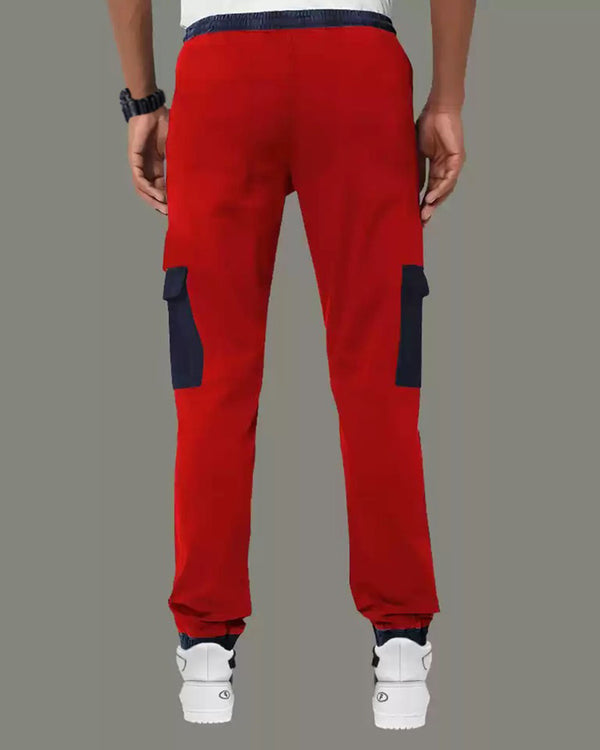 Men Navy Blue Red Cargo Jogger