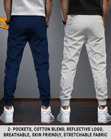 Men Cotton Sports Cuff Ankle Trackpants Combo (Pack of 2) | Navyblue | Lightgrey