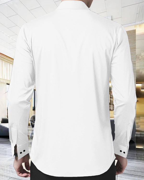 MEN PLAIN WHITE MANDARIN COLLAR FULL HAND SHIRT