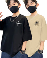 Pack of 2 Multicolor Kids Oversized T-Shirts Combo | Beige IMPOSSIBLE & Black BEAST Print