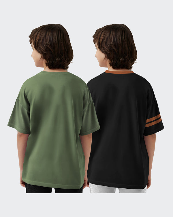 Kids T-Shirt Combo - Olivegreen-Black T-Shirts (Pack of 2)