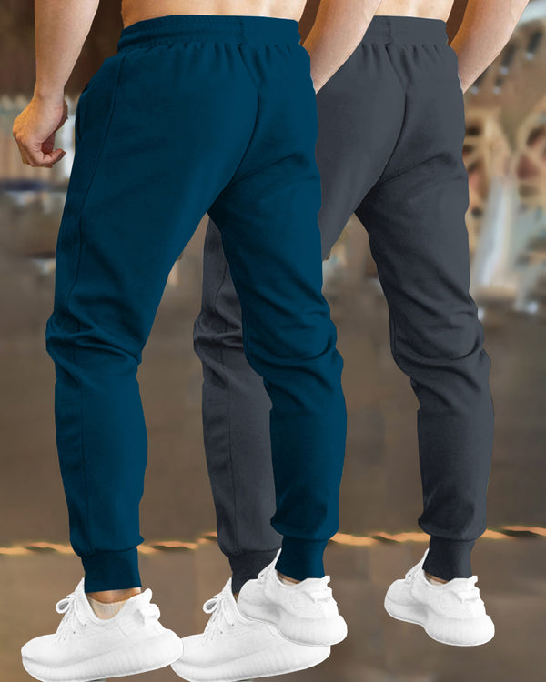 Men Trackpant Combo (Pack Of 2) - Airforce Blue & Charcoal Black Trackpants