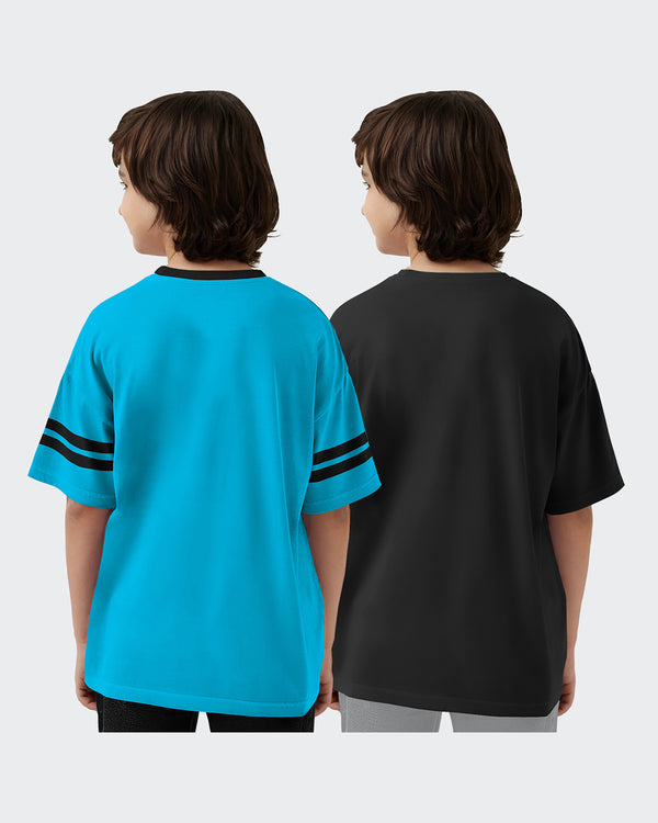 Kids T-Shirt Combo - Skyblue-Black T-Shirts (Pack of 2)