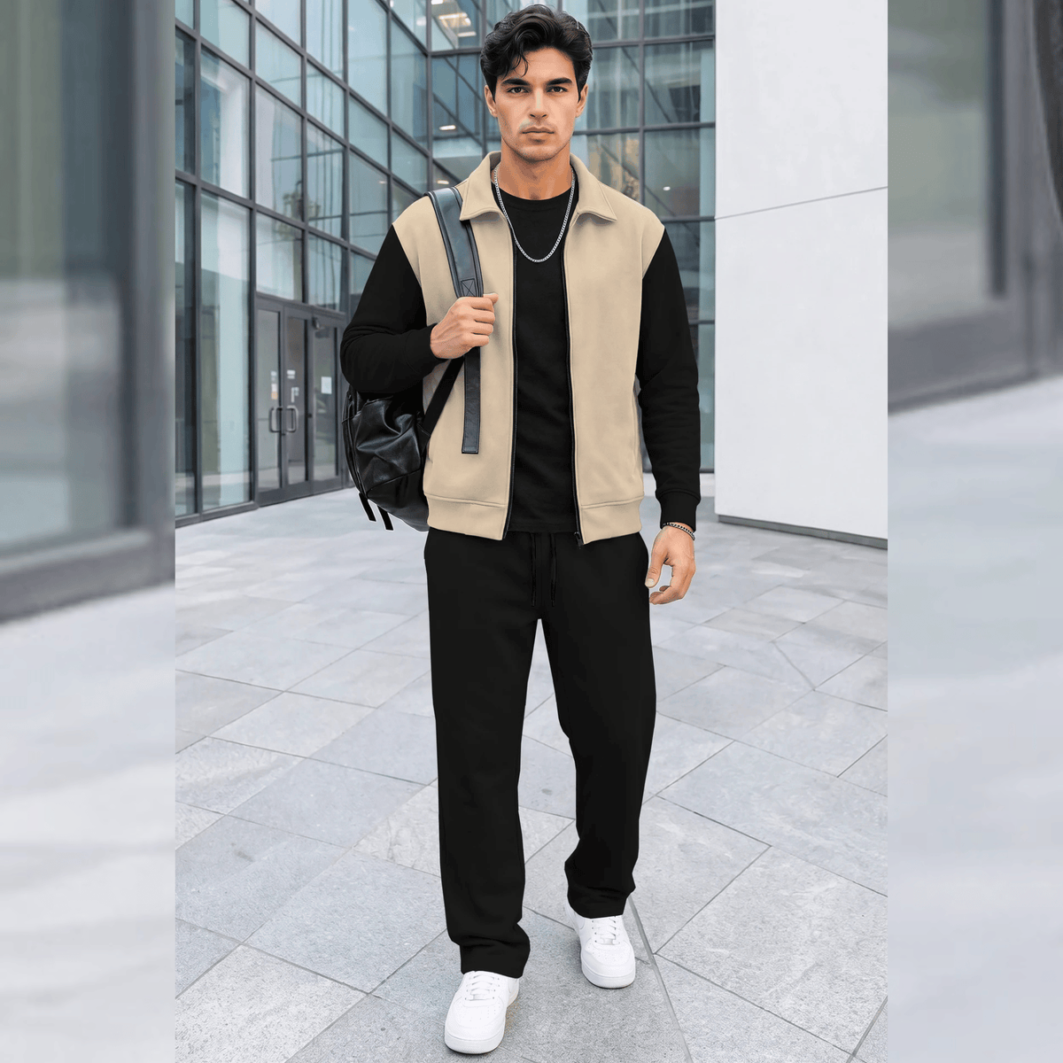 Mens Polo Neck Dual Color Jacket Winter Tracksuits